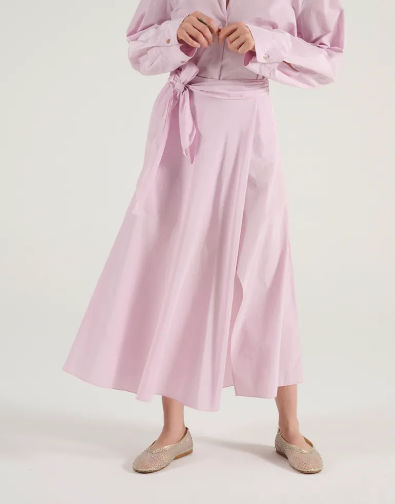 Gonna taffetà lunga wrapover rosa