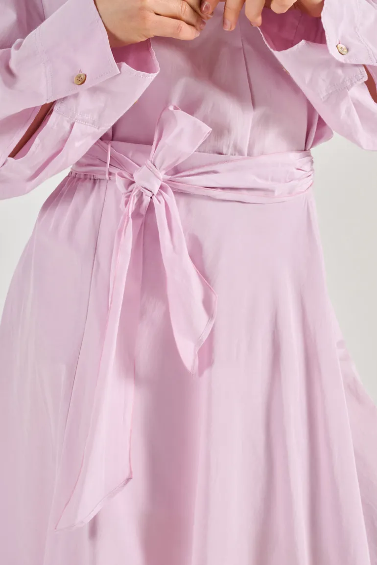 Gonna taffetà lunga wrapover rosa