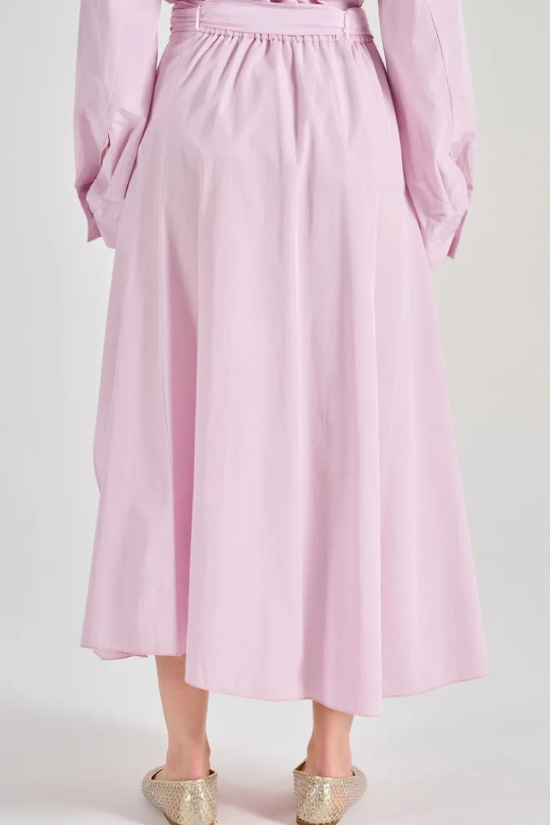 Gonna taffetà lunga wrapover rosa