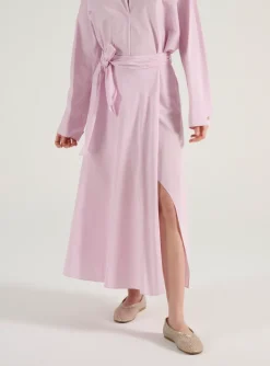 Gonna taffetà lunga wrapover rosa