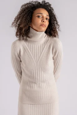 Maglia a coste dolcevita in cashmere/viscosa/poliammidica/lana bianco