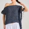 Maglia con frange tessuto nero