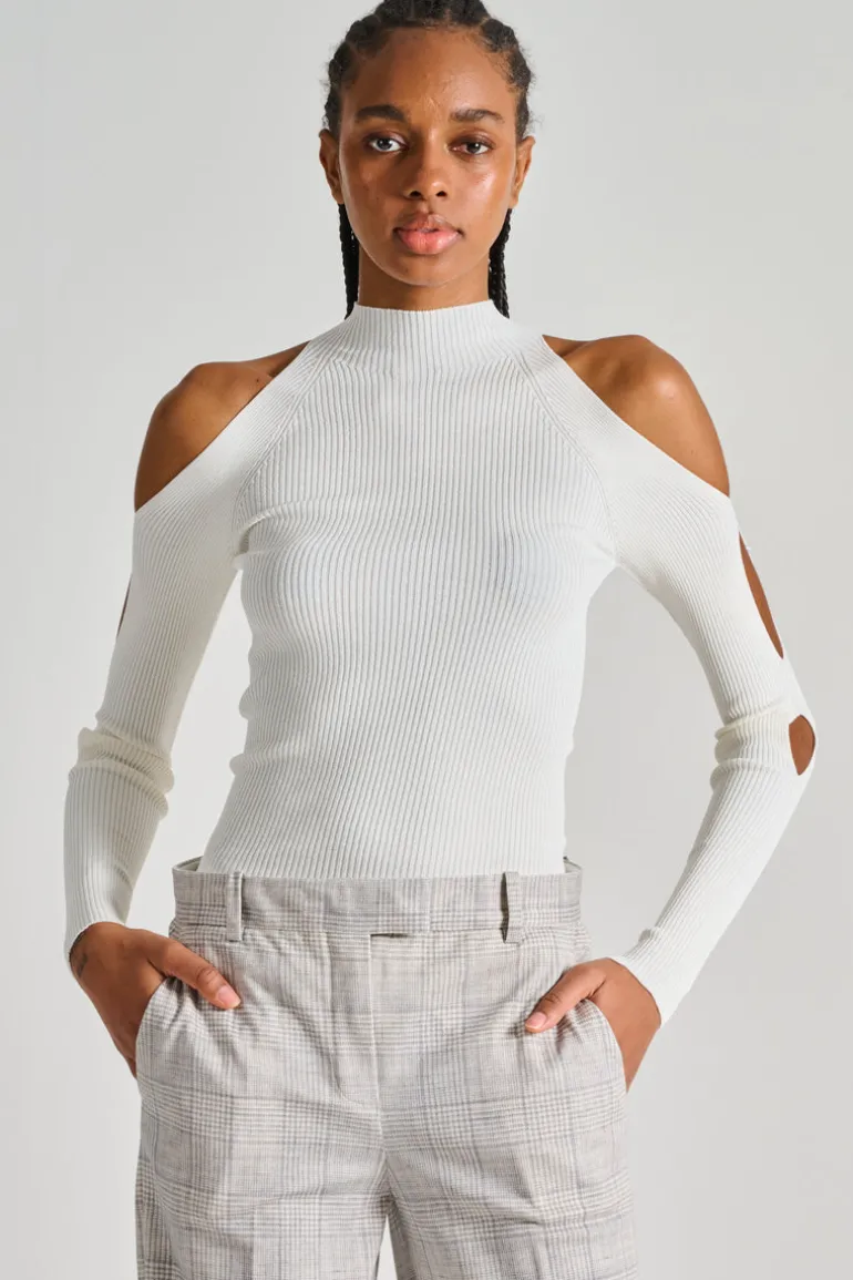 Maglia con tagli cotone bianco