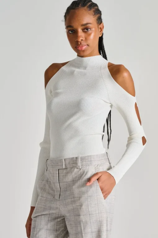 Maglia con tagli cotone bianco