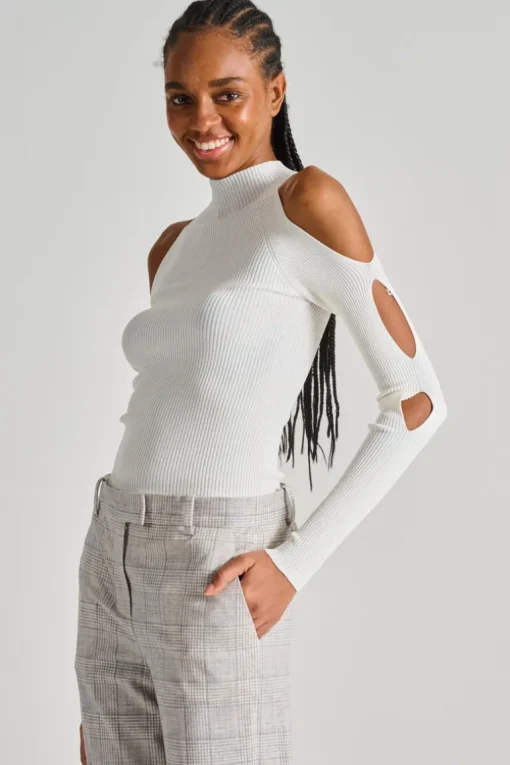Maglia con tagli cotone bianco