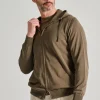 Maglia full zip cappuccio cotone verde