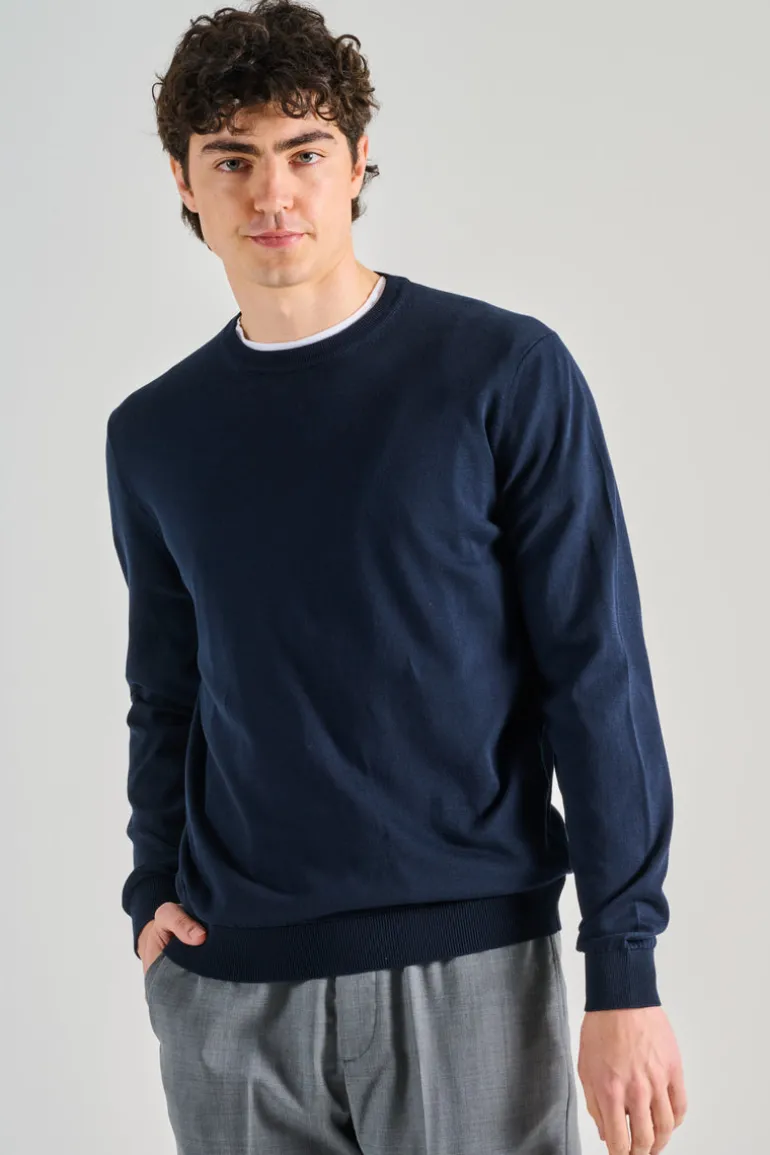 Maglia girocollo cotone blu