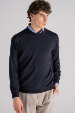Maglia girocollo flex wool lana vergine/poliammide blu