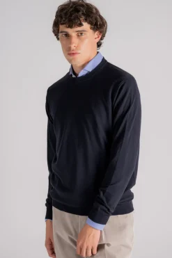 Maglia girocollo flex wool lana vergine/poliammide blu