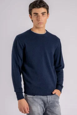 Maglia girocollo lana/cashmere blu