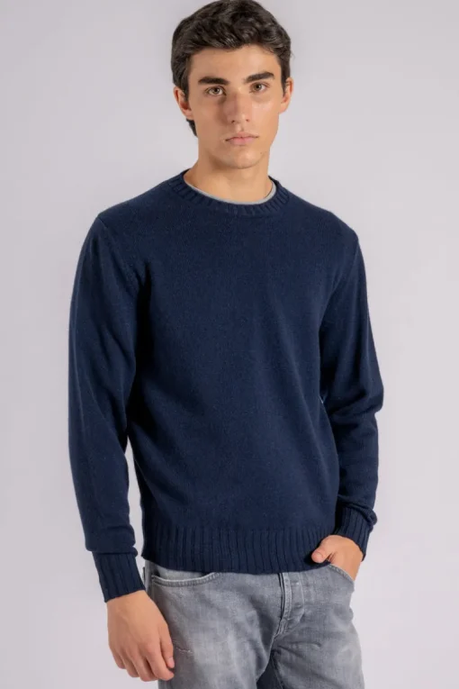 Maglia girocollo lana/cashmere blu