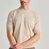 Maglia girocollo mezza manica cotone beige
