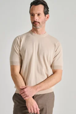 Maglia girocollo mezza manica cotone beige