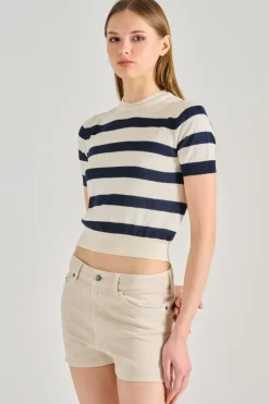 Maglia girocollo tessuto blu