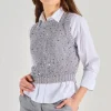 Maglia maxi paillettes bicolor grigio