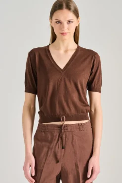 Maglia scollo a v 100% acrilico marrone