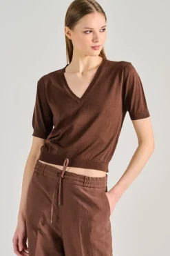 Maglia scollo a v 100% acrilico marrone