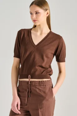Maglia scollo a v 100% acrilico marrone