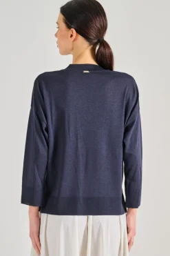 Maglia scollo a v tessuto blu