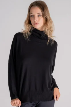 Maglia scollo ampio 100% lana vergine nero