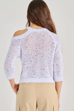 Maglia tricot maxi paillettes bianco