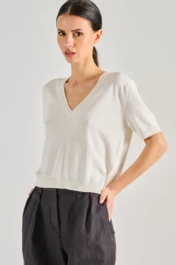 Maglie scollo a v cotone bianco