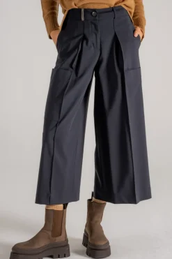 Pantalone twill stretch blu donna