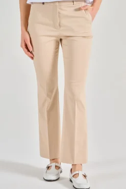 Pantaloni a zampetta tessuto beige