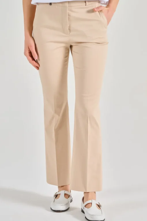 Pantaloni a zampetta tessuto beige