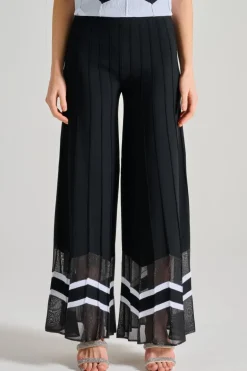 Pantaloni fantasia righe tessuto nero