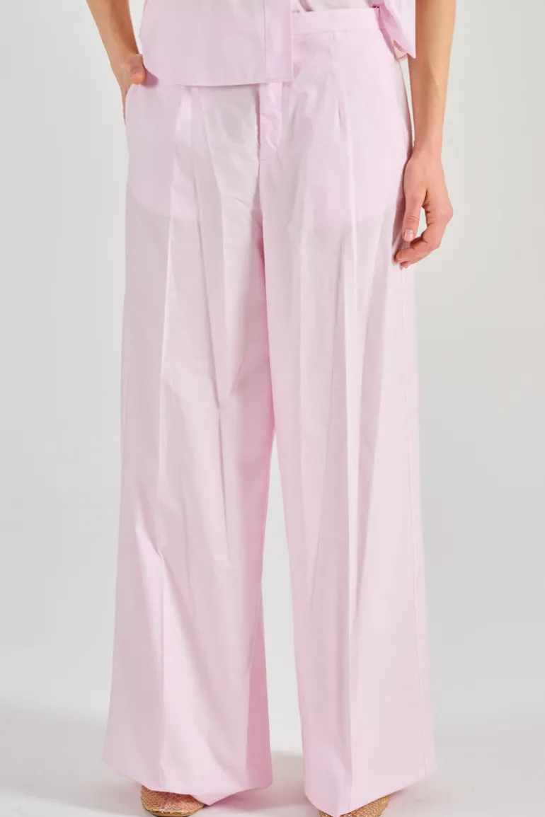 Pantaloni flared essential popline rosa