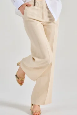Pantaloni resca filo di lino beige