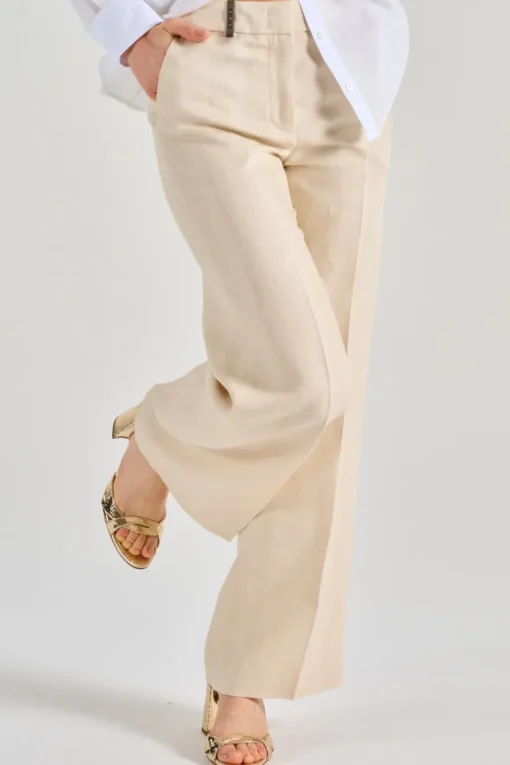 Pantaloni resca filo di lino beige
