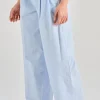 Pantaloni tela di cotone stretch azzurro