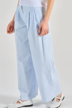 Pantaloni tela di cotone stretch azzurro