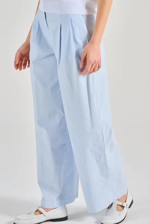 Pantaloni tela di cotone stretch azzurro