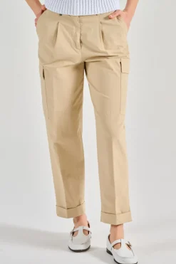 Pantaloni tela di cotone beige