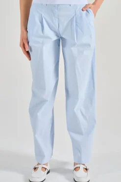 Pantaloni tela di cotone stretch azzurro