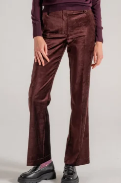 Pantaloni trumpet in velluto stretch cotone/viscosa marrone
