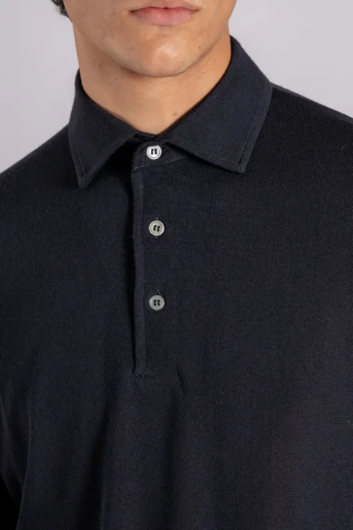 Polo ml paramontura in lana merino superfine blu