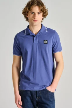 Polo pelle/tessuto blu