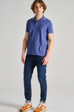 Polo pelle/tessuto blu