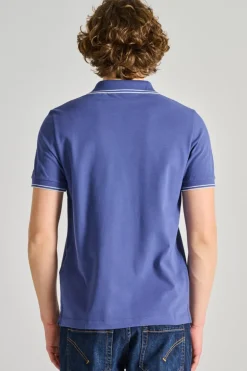 Polo pelle/tessuto blu