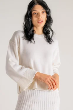 Round neck sweater bianco donna