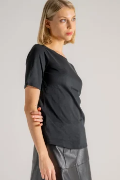 Round neck t-shirt nero donna