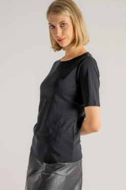 Round neck t-shirt nero donna