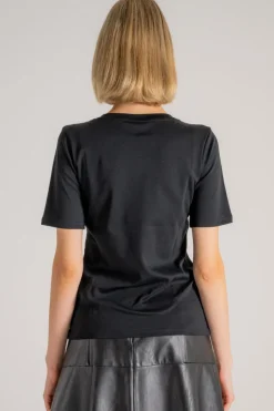 Round neck t-shirt nero donna