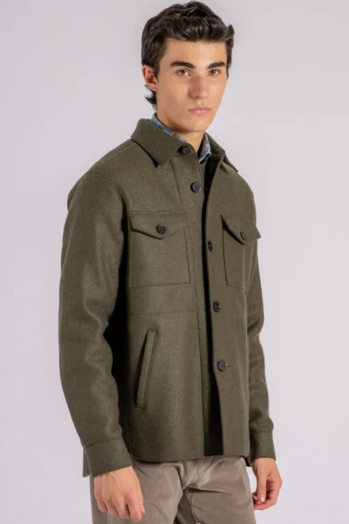 Shirt jacket 100% lana vergine verde