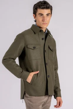 Shirt jacket 100% lana vergine verde