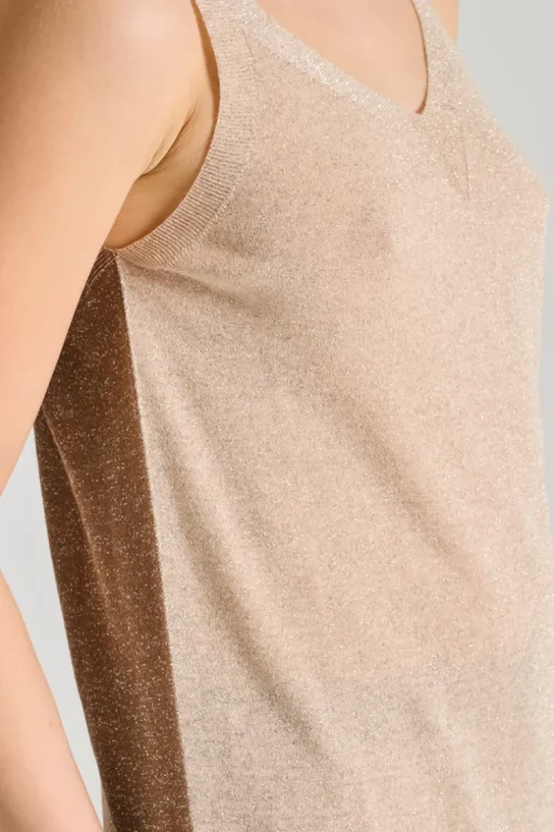 Top bicolore lunghezza beige